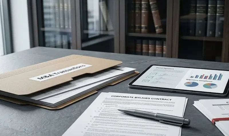 Revisión detallada de contratos comerciales y estructuras corporativas dentro de un gran estudio jurídico multinacional.