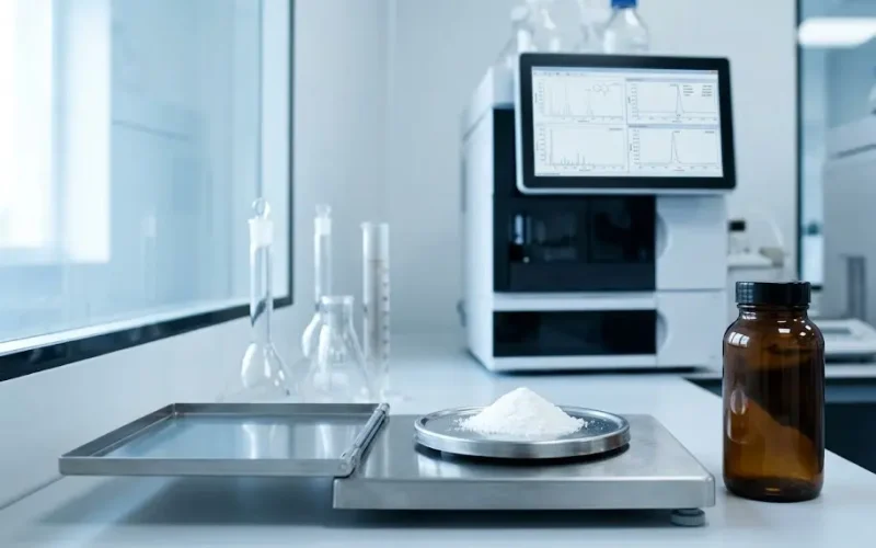 Análisis sobre suplementos antienvejecimiento ciencia y estudios cromatográficos de pureza molecular en laboratorio.
